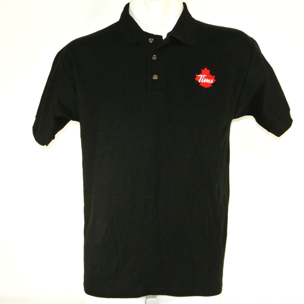 TIM HORTONS Coffee Donuts Employee Uniform Polo Shirt Black NEW Size M Medium
